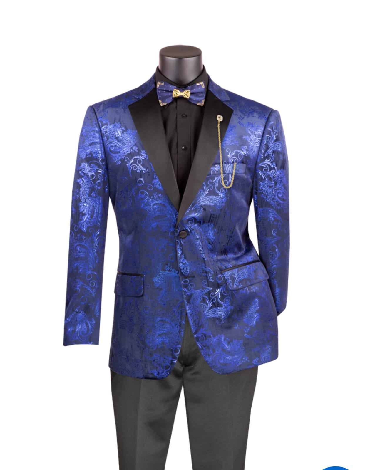 Oxford Royal Blue Jacquard Tuxedo – Black Satin Shawl Lapel