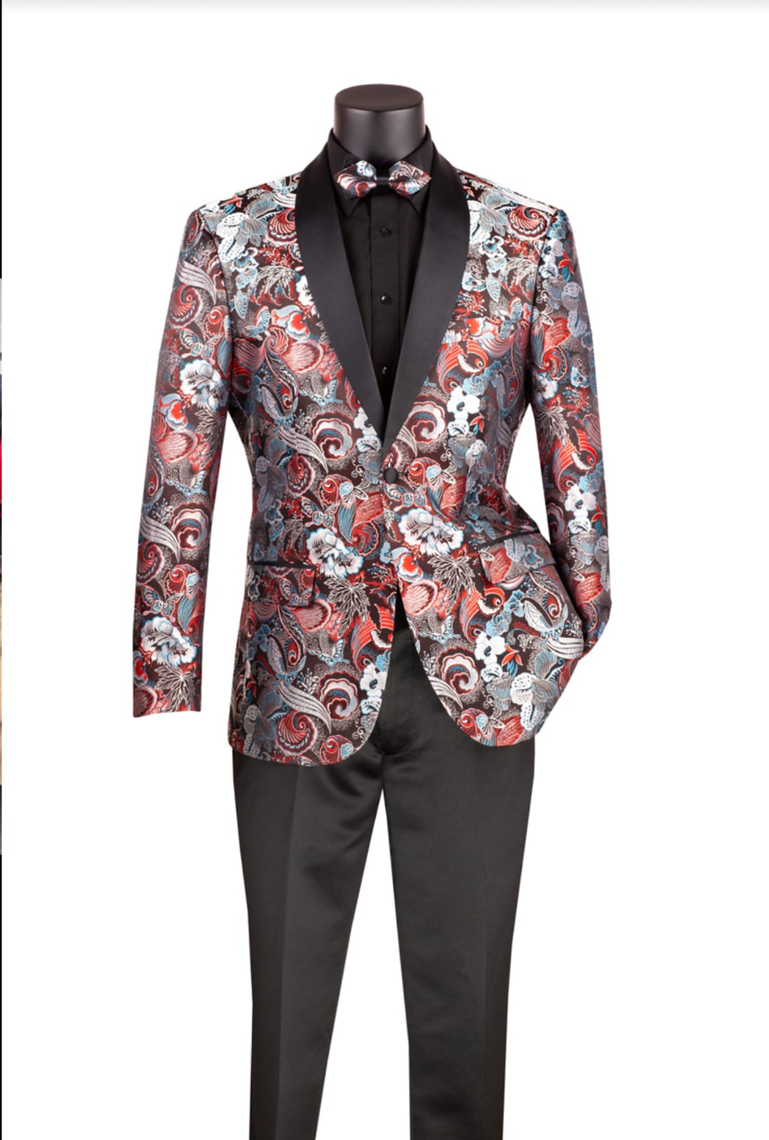 Oxford Burnt Orange & Silver Paisley Jacquard Tuxedo – Satin Lapel